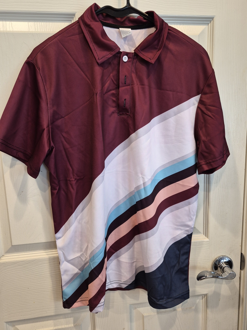 Men's Maroon Multi-Stripe Polo Shirt